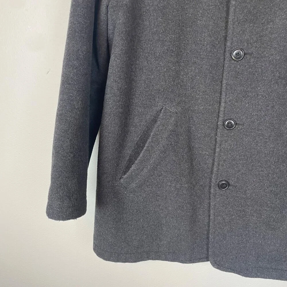 J. Crew Men's L Gray Charcoal Wool‎ Blend Classic University Peacoat Overcoat